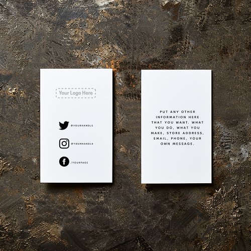 Black and white your logo social media links enclosure card