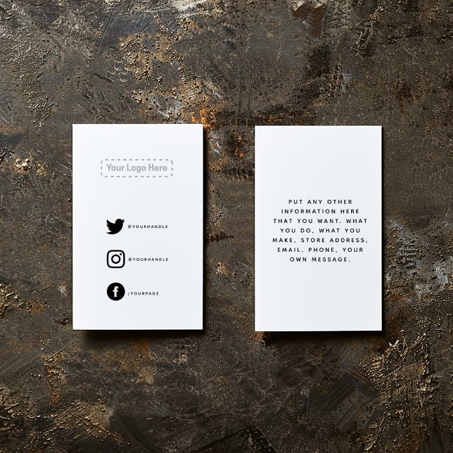 Black and white your logo social media links enclosure card (Black and white your logo social links Enclosure Card. Insert Card for customer orders.)