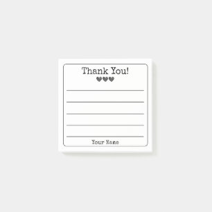 Black And White Your Name And Hearts Thank You Post-it Notes