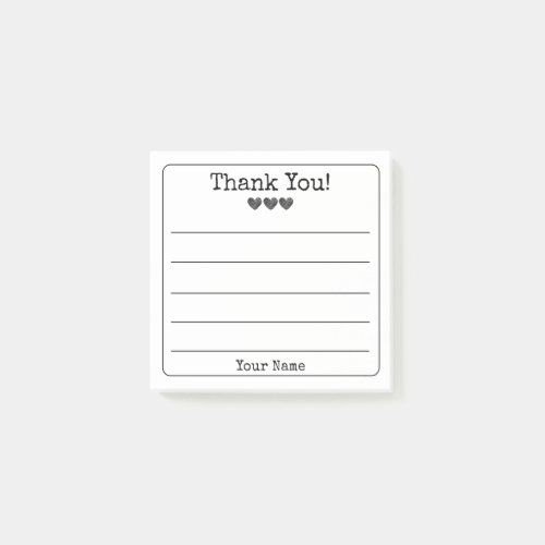 Black And White Your Name And Hearts Thank You   Post_it Notes