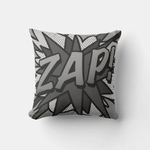 Black and White ZAP POW Fun Retro Comic Book Throw Pillow