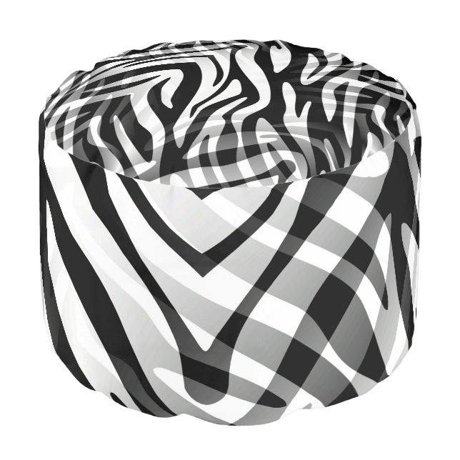 Black and White Zebra Abstract Pouf (Angled Front)