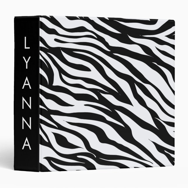 Black and White Zebra Animal Print 3 Ring Binder (Front/Spine)
