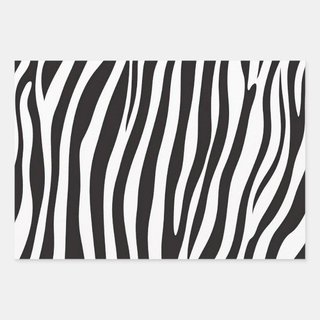 Black and White Zebra Animal Print Wrapping Paper Sheets (Front)