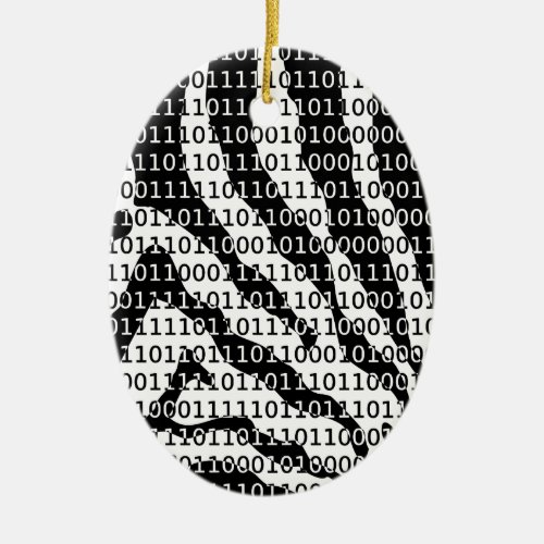 Black and White Zebra Binary Code Ceramic Ornament