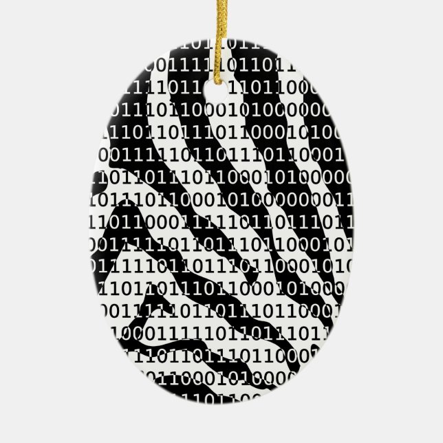 Black and White Zebra Binary Code Ceramic Ornament (Front)
