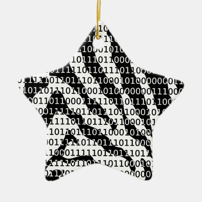 Black and White Zebra Binary Code Ceramic Ornament (Front)
