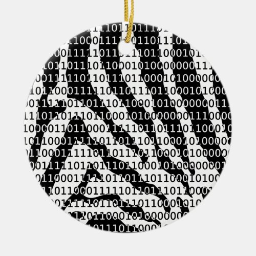 Black and White Zebra Binary Code Ceramic Ornament