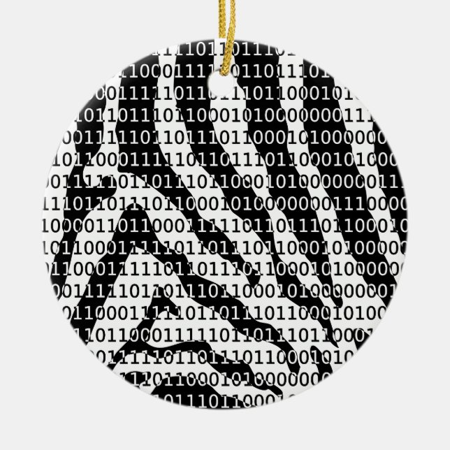 Black and White Zebra Binary Code Ceramic Ornament (Front)