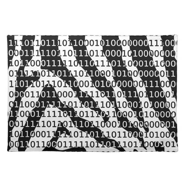 Black and White Zebra Binary Code Cloth Placemat (Front)