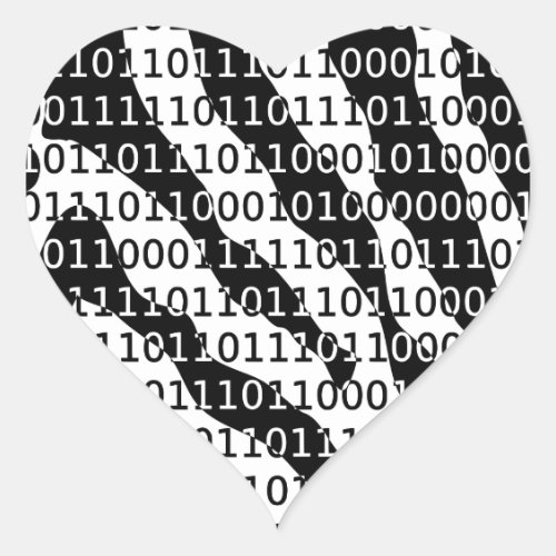 Black and White Zebra Binary Code Heart Sticker