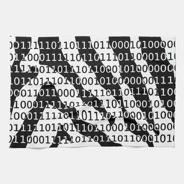 Black and White Zebra Binary Code Kitchen Towel (Horizontal)