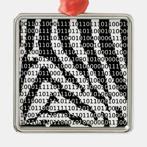 Black and White Zebra Binary Code Metal Ornament