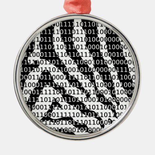 Black and White Zebra Binary Code Metal Ornament