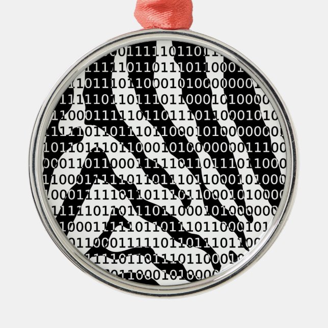 Black and White Zebra Binary Code Metal Ornament (Front)