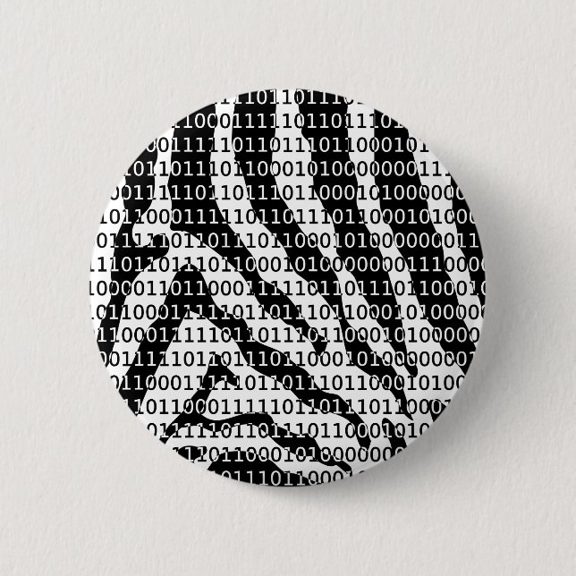 Black and White Zebra Binary Code Pinback Button (Front)