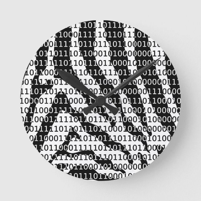 Black and White Zebra Binary Code Round Clock (Front)