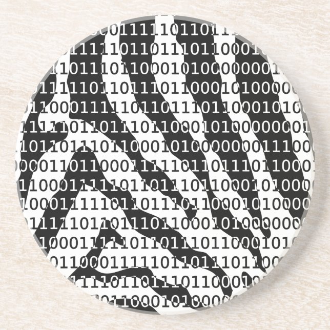 Black and White Zebra Binary Code Sandstone Coaster (Front)