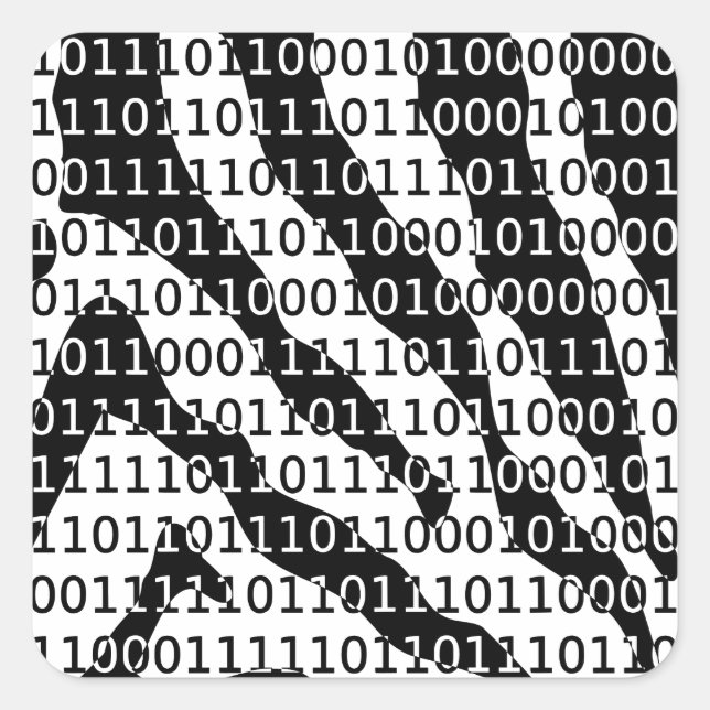Black and White Zebra Binary Code Square Sticker (Front)