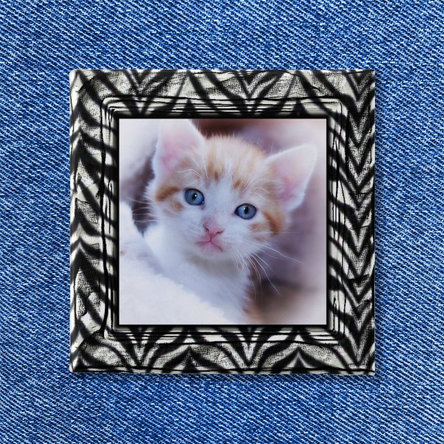 Black and White Zebra Border Photo Button (Zebra Print Border Photo Button)