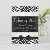 Black and White Zebra Bow Graduation Invite (Standing Front)