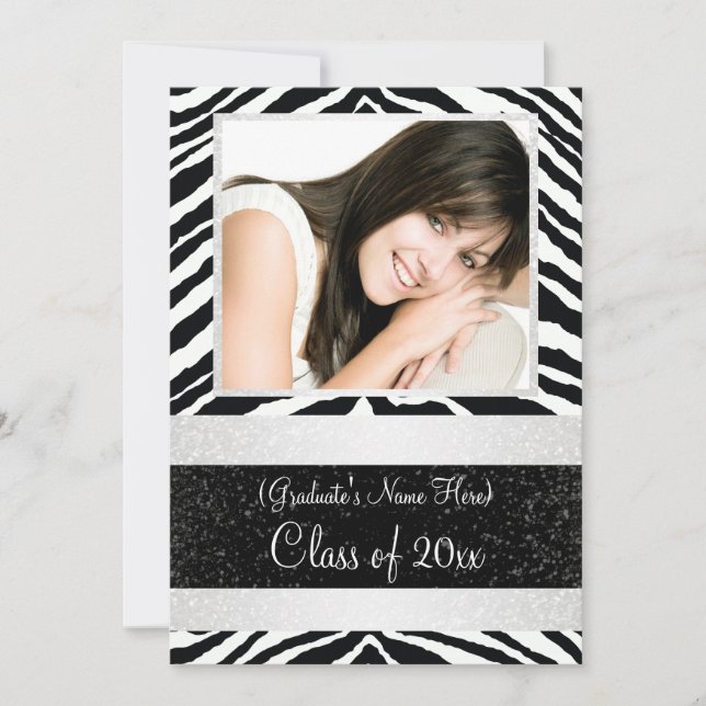 Black and White Zebra Graduation Party Invitation (Front)