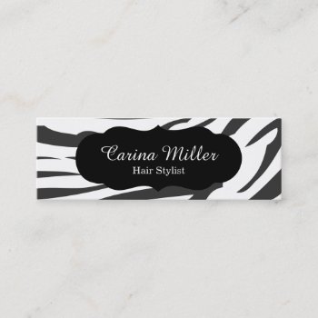 Black And White Zebra Hair Stylist Mini Business Card by retroflavor at Zazzle