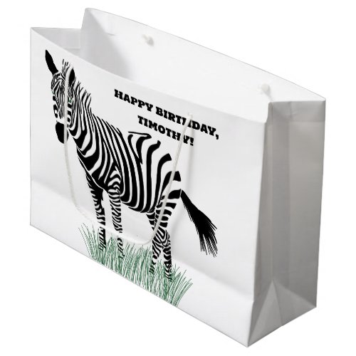 Black and White Zebra in the Grass Large Gift Bag