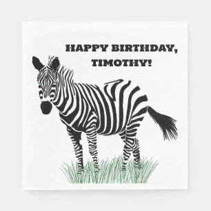 Black and White Zebra in the Grass Party Napkins
