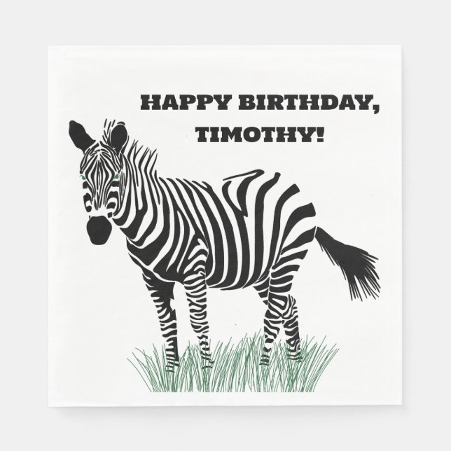 Black and White Zebra in the Grass Party Napkins (Front)