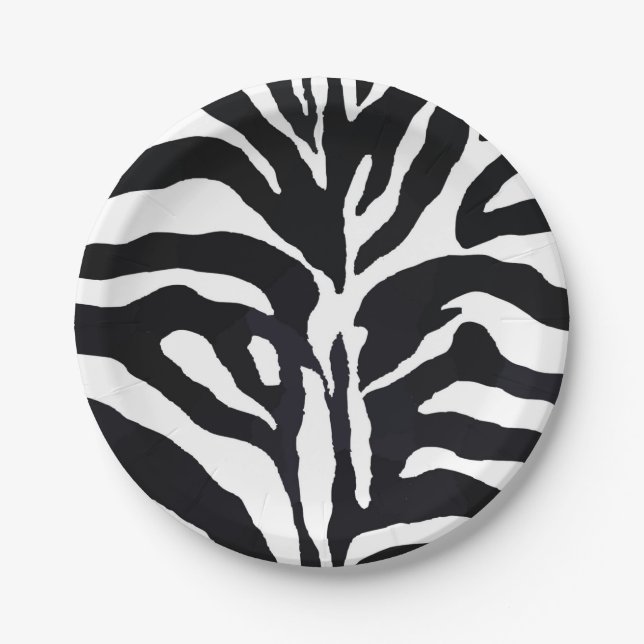 Black and white zebra modern fashion glamour paper plates (Front)