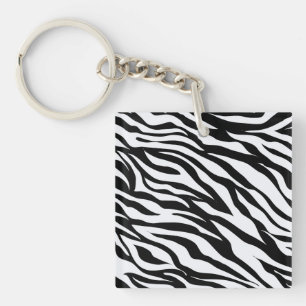 Black and White Zebra Pattern Animal Print Keychain