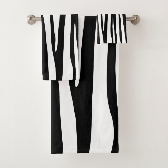 Black and white zebra pattern, modern design bath towel set (Insitu)