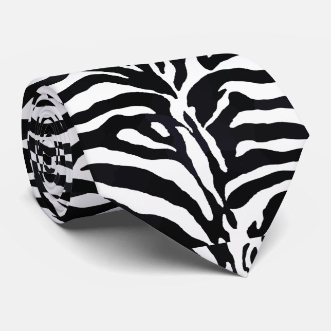 Black and White Zebra Pattern Neck Tie (Rolled)