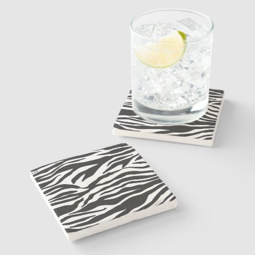 Black and White Zebra Pattern Print Stone Coaster