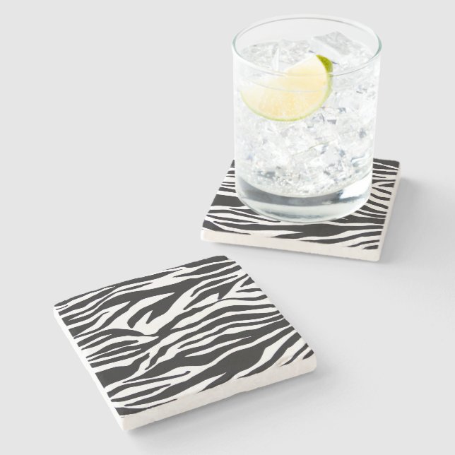 Black and White Zebra Pattern Print Stone Coaster (Side)