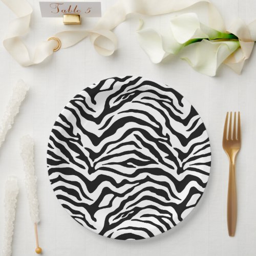 Black and white zebra pattern striped paper plates