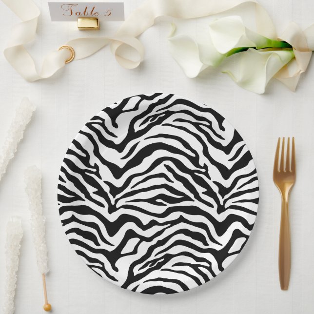 Black and white zebra pattern striped paper plates (Wedding)