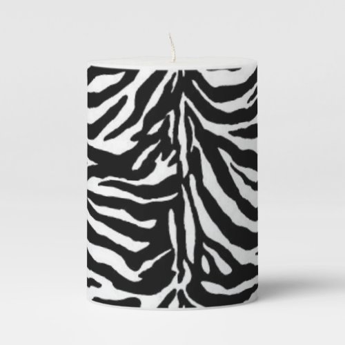 Black and white zebra patterned pillar candle