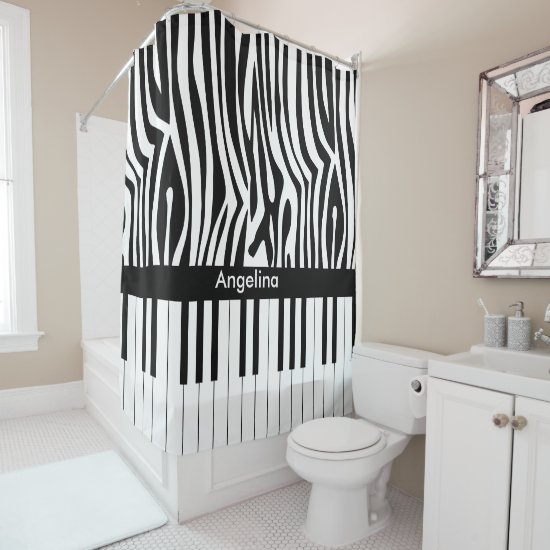 Black and white Zebra print and Piano collection Shower Curtain