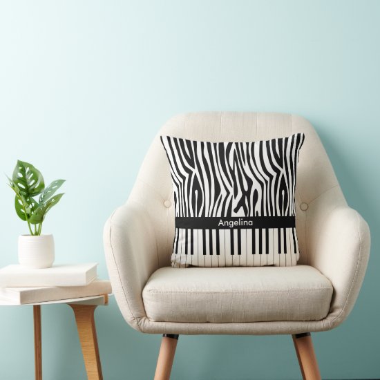 Black and white Zebra print and Piano collection Throw Pillow
