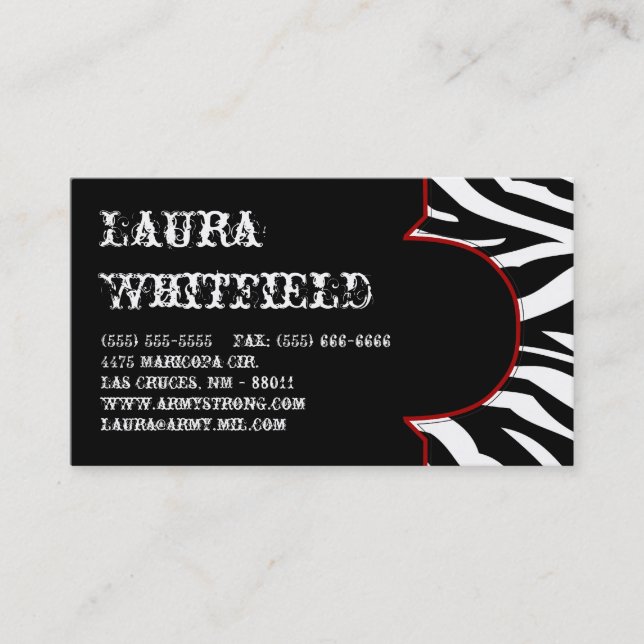 Black and White Zebra Print Animal Business Card (Front)