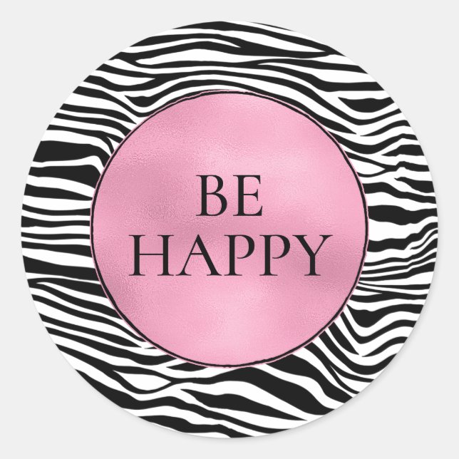 Black and White Zebra Print Classic Round Sticker (Front)