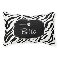 Black and White Zebra Print Custom Monogram Name Pet Bed