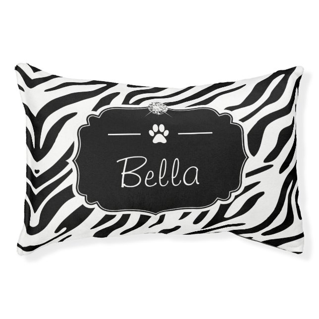 Black and White Zebra Print Custom Monogram Name Pet Bed (Front)
