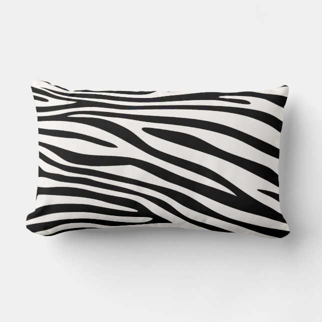 Black and White Zebra Print Fur Lumbar Pillow (Front)