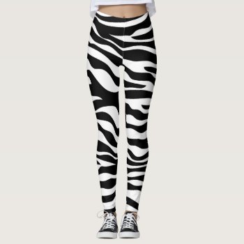 Black And White Zebra Print Leggings by PinkMoonDesigns at Zazzle