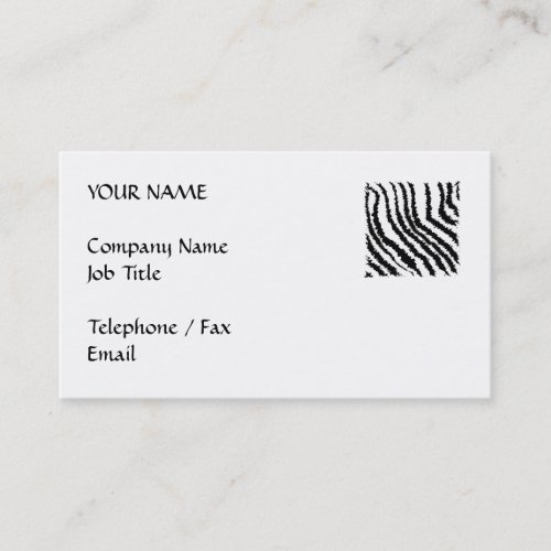 Black and White Zebra Print Pattern. Business Card Template