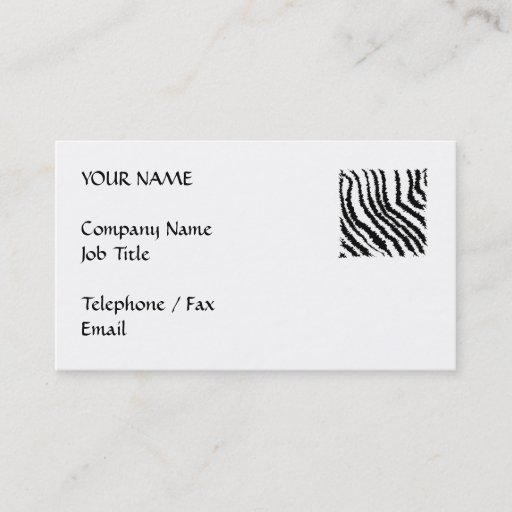 Customizable Black and White Zebra Print Pattern. Business Card Template