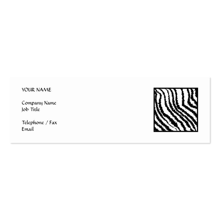 Black and White Zebra Print Pattern. Business Card Template